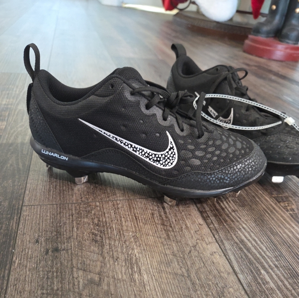 Nike LunarLon Hyperdiamond Metal Cleats Shoes Black With White